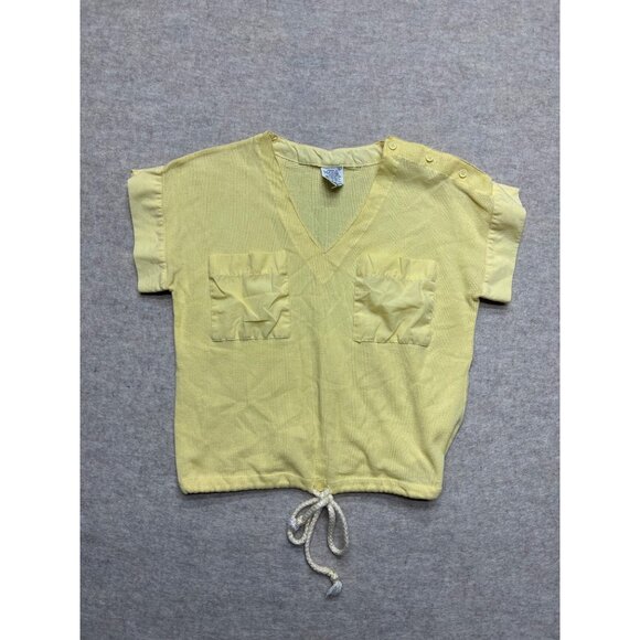 Vintage 80's Here's A Hug V-neck pullover yellow Short Sleeve Top Size Large - Picture 1 of 8